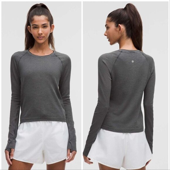 lululemon athletica Tops - Lululemon Swiftly Tech Long-Sleeve Shirt 2.0 Waist Length Textured Knit Graphite